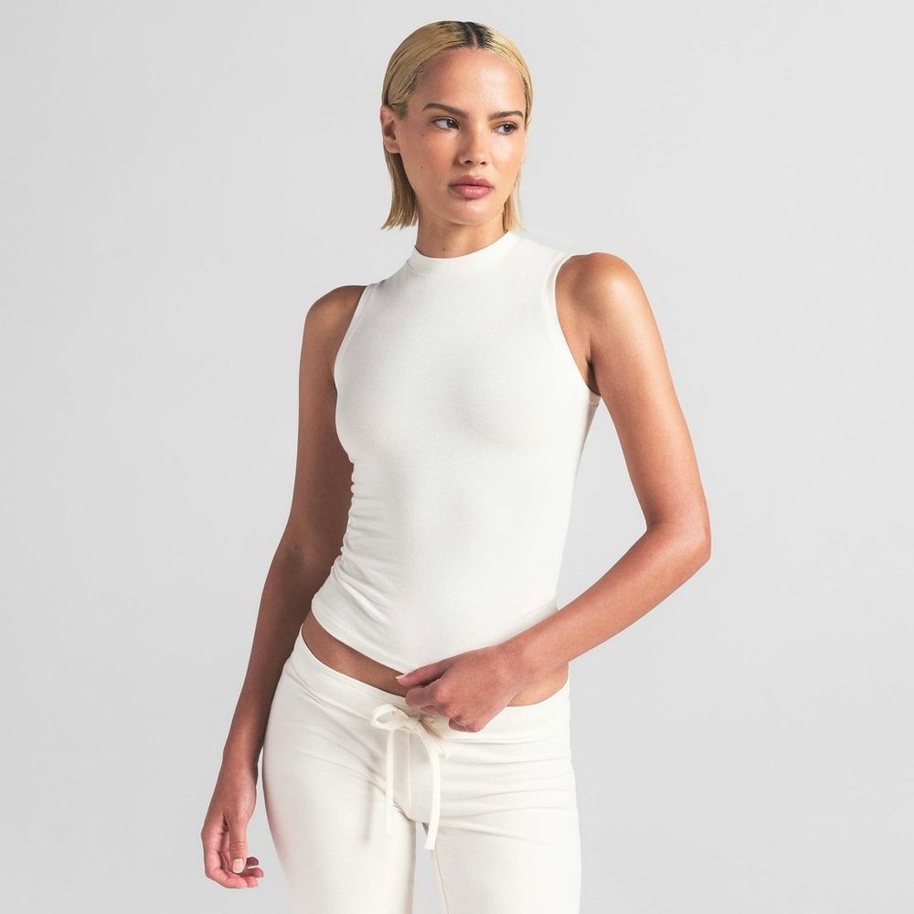 SKIMS Cotton Jersey Marble Ivory Stretch Mock Neck Tank Top S
